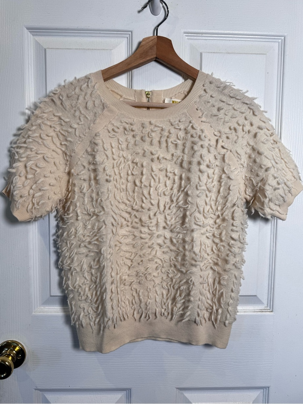 Maeve Anthropologie Merino Wool Textured Bouclé Fuzzy Sweater Top Cream Small